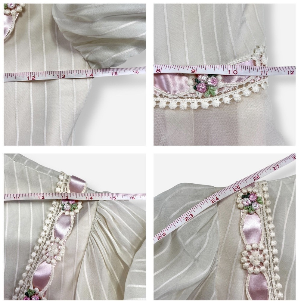 Vintage Victorian High Neck Dress Wedding 4 Off White Cream Pink Bishop Sleeve - Picture 10 of 12